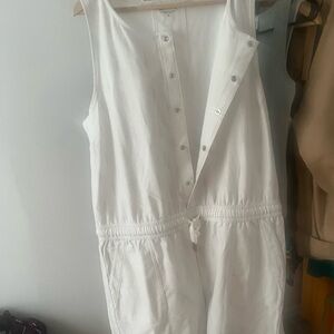 Athleta White Button-Front Jumpsuit